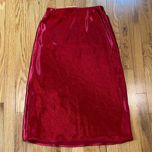 a new day Dresses & Skirts - A New Day Red Satin Crinkle Midi Skirt